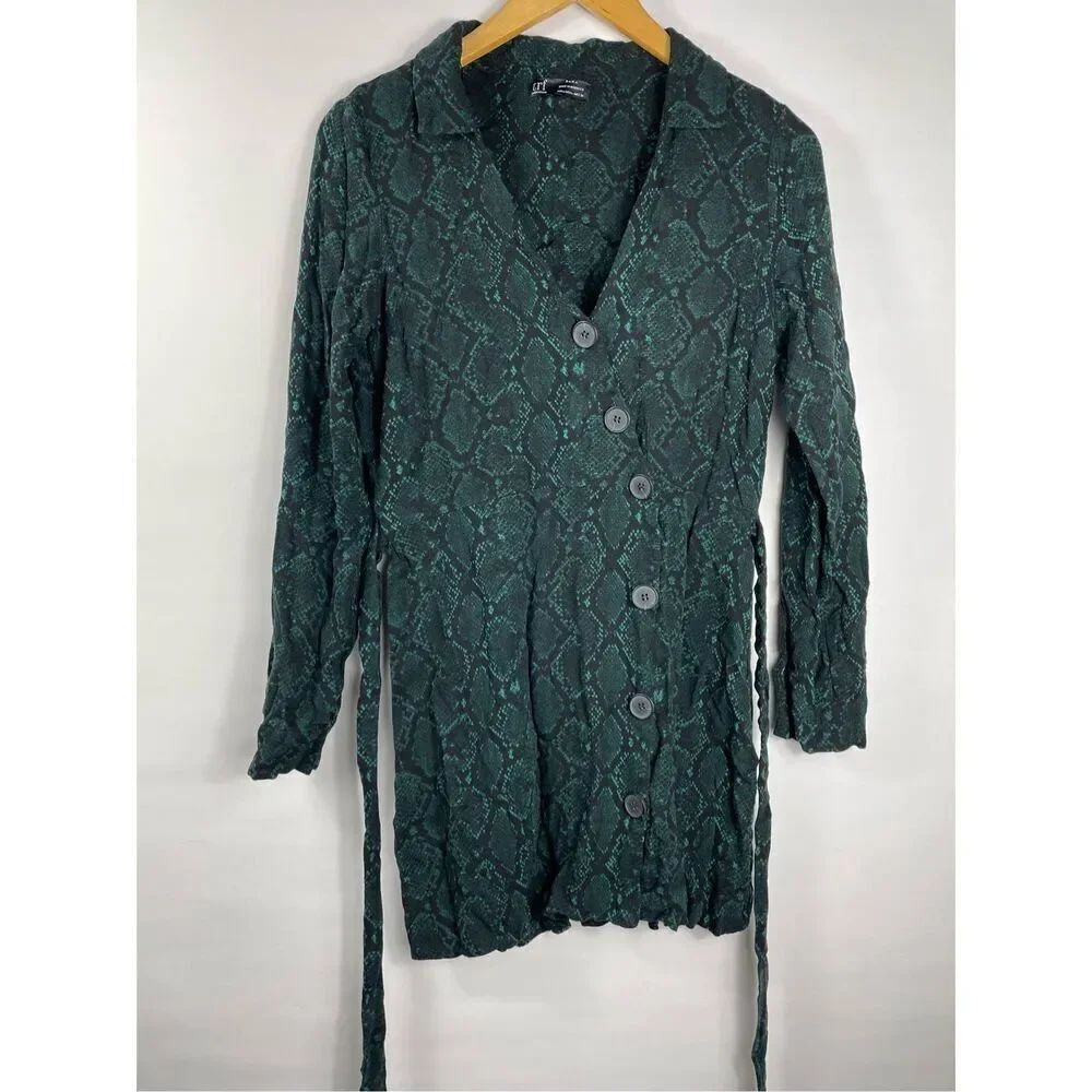 Zara trf collection v-neck snakeprint shirt dress L
